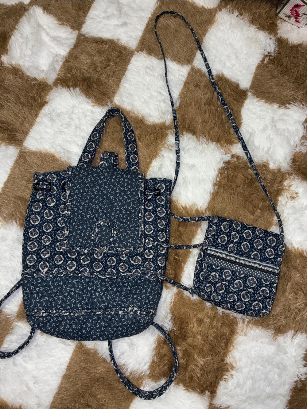 Vera Bradley Navy Floral Quilted Backpack and Crossbody Set